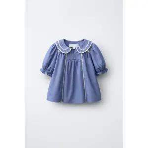 국내배송 ZARA 자라 주니어 키즈 콘트라스트 레이스 블라우스 블루 네이비 1107434073 1895273