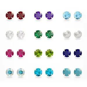 GOLD 14K 탄생석 금 귀걸이 컬러 큐빅 5월 귀걸이 여자 1월 큐빅 생일 3월 레이어드 포인트