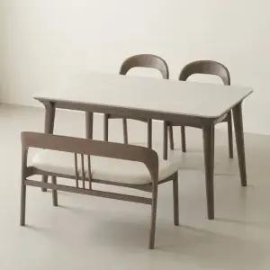 아델라 애쉬 원목 양면 포세린 세라믹 4인 식탁 세트(벤치1개+의자2개)