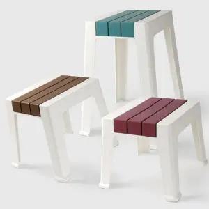 사각 의자 디자인 우드패턴 다용도 보조 의자 직사각 스툴 원목 플라스틱 접이식 어린이 베란다 받침대