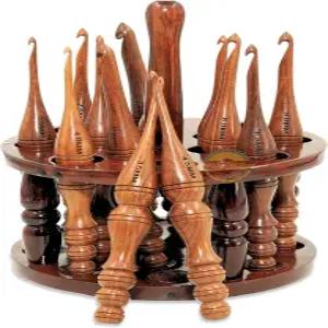 독특한 디자인의 AYANS 13 나무 코바늘 세트 - 뜨개질 및 DIY 프로젝트를 위한 프리미엄 제작 바늘(내추럴