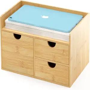 Wisuce 대나무 책상 서랍 정리함 3개 포함 데스크톱 사무실 가정 세면도구 화장품 보관 상자 조립 불필요