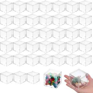Telooco 40개입 투명 아크릴 상자 5.6x5.6x5.6cm 사각 큐브 디스플레이 사탕 용기 뚜껑 달린 작은 보관용