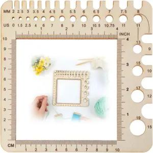 나무 자 뜨개질/코바늘 게이지 스티치 카운터 회전식 실 측정 도구 바늘용 사각 공예 액세서리