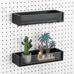 Marsui 2pcs 아크릴 페그보드 선반 목재 12.2 x 3.94 인치 디스플레이 브래킷 금속 후크가 있는 튼튼한