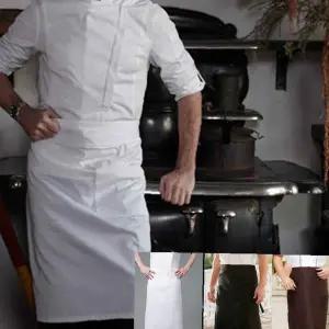 조리사 작업복 긴 기장 흰색 면 소재 허리 끈 달린 음식점 호텔 주방용