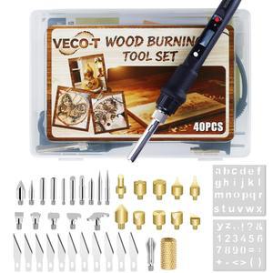 VECO-T 40Pcs 우드 버닝 키트, 초보자를 위한 공예 문화 도구, 성인용, 잉그래버, 카버, 파이로그래피, 목공 및 조각에 이상적인 조절 가능한 템프
