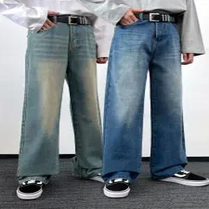 [탑보이][탑보이] 남녀공용 3단기장 뒷밴딩 워싱 와이드 데님 팬츠 (ID022)