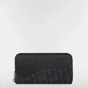 MUST IT_디올 Saddle 지퍼 장지갑 - 블랙 그레인 송아지 가죽 마르퀘트리 블랙 Dior Oblique 자카드