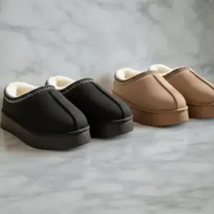 [옷자락]남녀 공용 발목 스티치 디테일 퍼 안감 슬리퍼