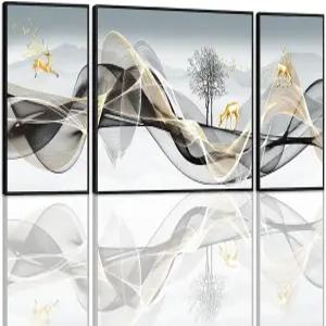 추상 벽 예술 - 대형 블랙 앤 골드 룸 장식 거실용 현대 럭셔리 캔버스 아트 마스터 침실 사무실 액자