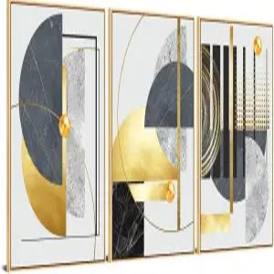 3Pcs 블랙 골드 캔버스 벽 아트 데코 추상 액자 페인팅 포스터 인쇄 거실용 북유럽 럭셔리 기하학적