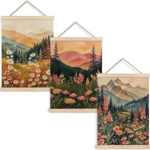 보호 맥시멀리스트 야생화 산 숲 포스터 벽 아트 액자 절충적인 펑키 레트로 컬러풀 플로럴 자연 경관