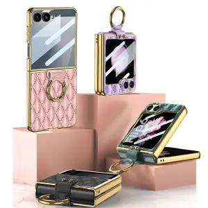 가죽 갤럭시Z플립7 FE Z플립6 Z플립5 제트지 럭셔리 골드링 스탠딩 핸드폰 케이스