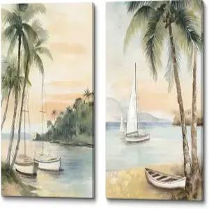 아트스퀘어 2피스 요트 비치 월 야자수 해안 사진 바다 풍경 침실 욕실용 추상 보트 아트워크 인쇄