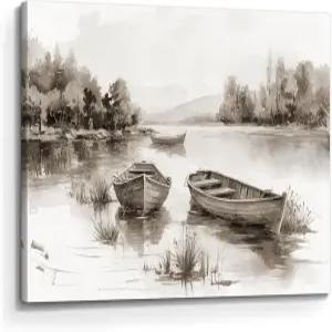 스트림 디자인 레이크 캔버스 벽 아트 페인팅 자연 경관 그림 텍스처 보트 풍경 프린트 아트워크 침실 거실
