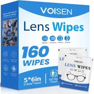 안경용 VOISEN 렌즈 물티슈 160팩 클리너 미리 보습된 개별 포장 긁힘 방지 고글 카메라 휴대폰에