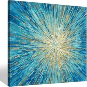 컬러 플레이 청록색 추상 벽 아트 캔버스 모던 골드 포일 페인팅 핸드 텍스처 그림 현대 선버스트 프린트