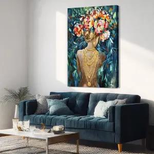 블루 모던 월 아트 컬러풀 플라워 장식 방용 포스터 거실 사무실 식당용 액자 24인치 x 36인치