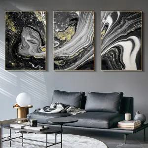 블랙 골드 마블 추상 캔버스 월 아트 그레이 화이트 앤 그림 포스터 페인팅 프린트 데코 모던 아트워크 No