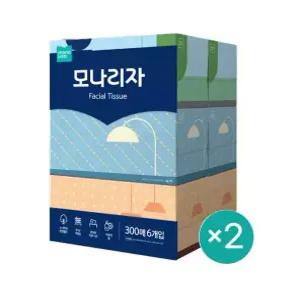 모나리자 미용티슈 천연펄프 300매 6입 2개 각티슈