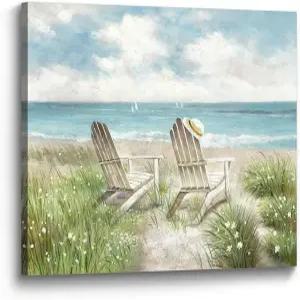 스트림 디자인 해안 캔버스 벽 아트 그림 오션 비치 의자 장면 페인팅 프린트 욕실 거실 침실 장식을 위한