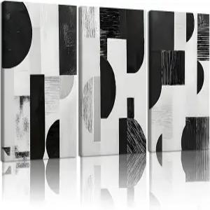 라이글리 3Pcs 흑백 액자 캔버스 벽 아트 미니멀리스트 모던 프린트 포스터 아트워크 거실 서재 침실용