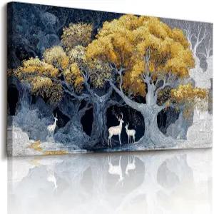 임지아유 조경벽 예술 대형 캔버스 숲 장식 황금 트리 오브 라이프 그림 프린트 거실 침실 주방 사무실을
