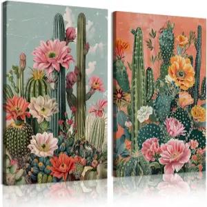 RUMSICH 멕시코 선인장 캔버스 벽걸이 아트 빈티지 사막 꽃 벽 장식 그림 남서부 미술품 보헤미안 식물