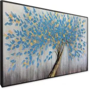 블루 트리 오브 라이프 캔버스 월 아트 모던 추상 텍스처 페인팅 대형 프레임 거실 침실 사무실 홈 데코