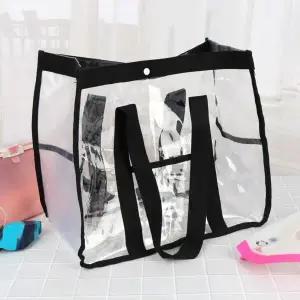 SpaR 투명 비치백 물놀이가방 단추형 블랙 OWJ60323