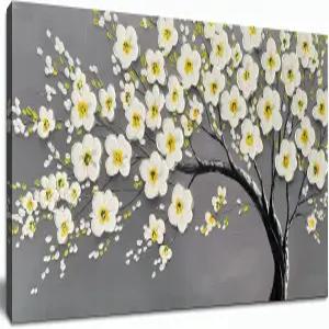 거실용 타푸프 대형 플라워 월 아트 손으로 그린 화이트 블라썸 트리 텍스처 플로럴 캔버스 페인팅 사무실