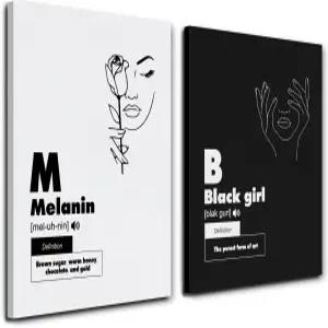 진요 멜라닌 흑인 소녀 캔버스 월 아트 액자 흑백 추상 미니멀리스트 라인 아프리카계 미국인 여성 포스터