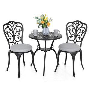 nuu garden 3피스 야외 비스트로 테이블 파티오 우산 블랙 알루미늄 구멍 발코니용 2개 의자 세트 세트, 주조 전천후 및 마당, 포함, 정원,