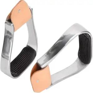 호포인트 2개 알루미늄 웨스턴 승마 스털럽 미끄럼 방지 고무 풋 매트가 장착된 경량 오버슈 안전 디자인