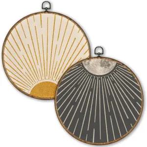 TLESKE 보호 오렌지 선과 달 원형 벽 아트 데코 액자 세트 10x10 2개 추상 선라이즈 캔버스 프린트