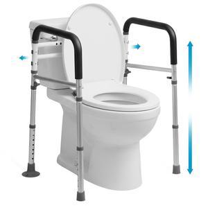 손잡이가 있는 화장실 안전 레일 u2013 조절 및 분리형 프레임, 노인 장애인을 위한 튼튼한 미끄럼 방지 지지대 - 대부분의 화장실에 적합합니다
