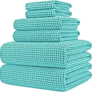 폴리테 430 GSM 마이크로파이버 퀵 드라이 보푸라기 프리 오버사이즈 목욕 타월 세트 6피스(와플 위브)