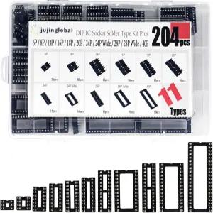 204pcs 11종 DIP IC 소켓 키트 2.54mm 0.1 피치 6 8 14 16 18 20 24 와이드 28 40 핀 솔더 타입 어댑터