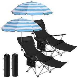 karenhi 성인용 접이식 리클라이닝 캠핑 의자 우산 받침대 조절 (블랙) 포함 2세트 가능한 파티오 여행 캐노피 발 쉐이드 클램프 야외 해변용