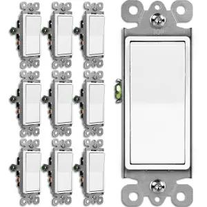BESTTEN 10 팩 3방향 데코레이터 조명 스위치 15A 120/277V 단극 또는 로커 패들 월 인터럽터 켜기/끄기 UL