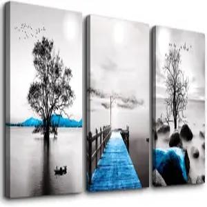 거실 침실 사무실을 위한 액자 캔버스 월 아트 - 흑백 해양 풍경화 욕실 홈 데코용 모던 포스터 및 그림