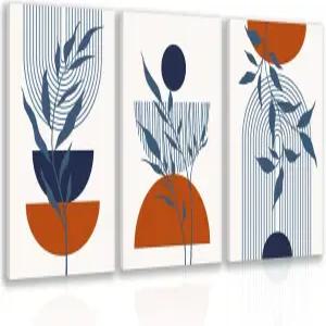 블루 보호 벽 아트 세트 3 월 포스터 프린트 미니멀리스트 액자 장식 기하학적 선 추상 모던 뉴트럴 베이지