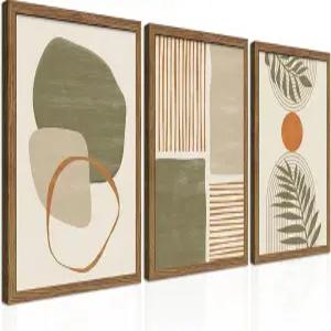 액자에 담긴 세이지 그린 보호 식물 벽 아트 세트 3개 중성 캔버스 프린트 그림 거실 침실용 추상적인 세기