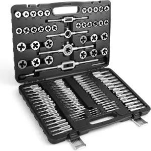 Anfrereer 110pcs 탭 앤 다이 세트는 메트릭 크기 표준 및 내부 외부 스레드를 위한 도구 M2-M18 수리