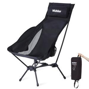 와일드하이커 휴대용 컴팩트 접이식 캠핑 의자 u2013 경량 하이백 베개 딥 리클라인 암패드 오토바이용 사이드 포켓 RV 배낭여행 여행 페스티벌 블랙