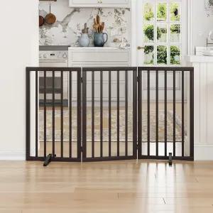 도어웨이용 도그 게이트 32인치 높이의 독립형 계단용 접이식 실내용 애완동물 문 브라운 3 패널