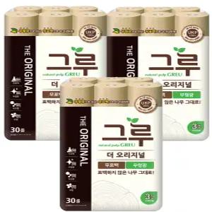 그루 더 오리지널 3겹 화장지 30m 30롤 3팩 (90롤)