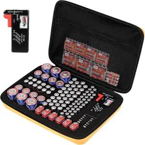 AAA C D 9V 배터리 홀더 7 버라이어티 팩 111 메쉬 백용 테스터가 장착된 스터케이즈 정리함 보관 케이스