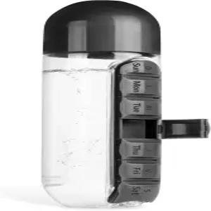 약 상자 물병 보관함 2개 알약 정리함이 포함된 20온스 데일리 스포츠 7일 캡슐 블랙